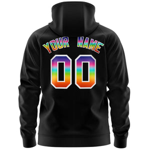 Custom Stitched Black White Sports Full-Zip Sweatshirt Hoodie with Colored Flames