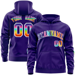 Custom Stitched Purple White Sports Full-Zip Sweatshirt Hoodie with Colored Flames