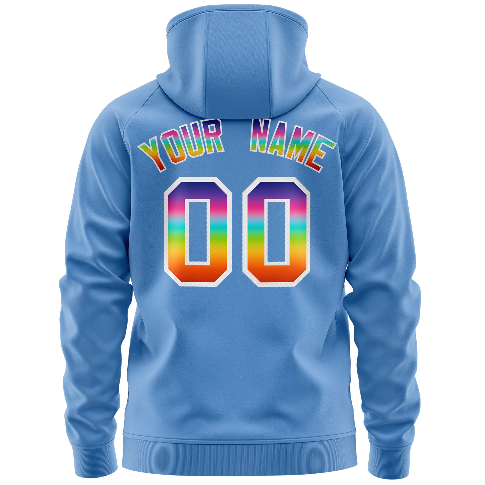 Custom Stitched Light Blue White Sports Full-Zip Sweatshirt Hoodie with Colored Flames