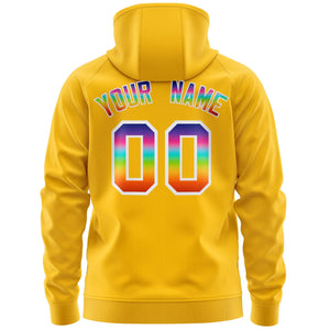 Custom Stitched Gold White Sports Full-Zip Sweatshirt Hoodie with Colored Flames