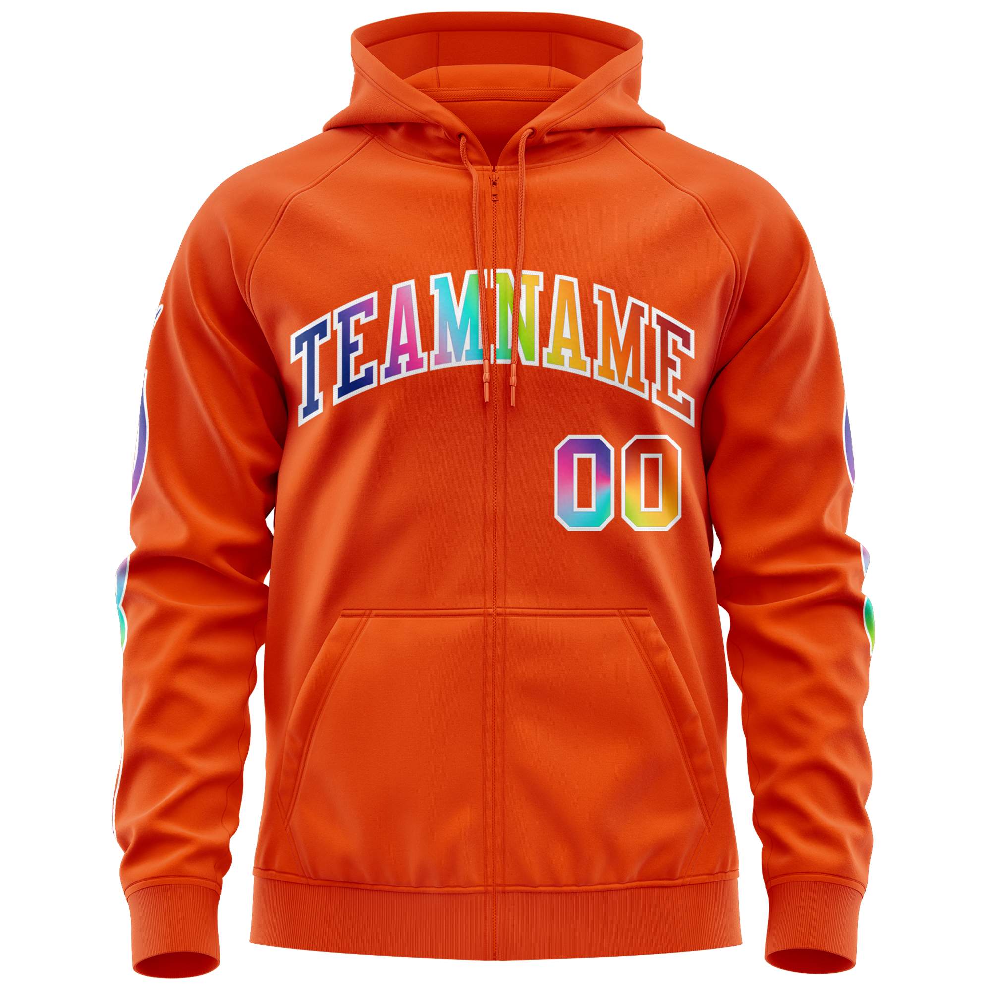 Custom Stitched Orange White Sports Full-Zip Sweatshirt Hoodie with Colored Flames