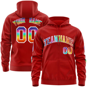 Custom Stitched Red White Sports Full-Zip Sweatshirt Hoodie with Colored Flames