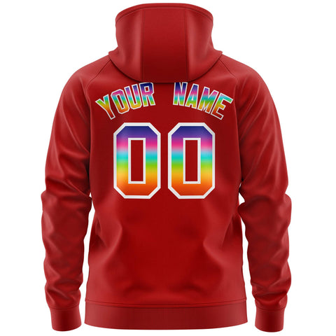 Custom Stitched Red White Sports Full-Zip Sweatshirt Hoodie with Colored Flames