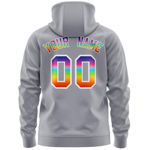 Custom Stitched Gray White Sports Full-Zip Sweatshirt Hoodie with Colored Flames