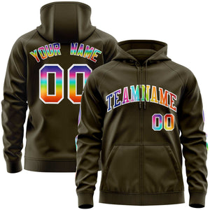 Custom Stitched Olive White Sports Full-Zip Sweatshirt Hoodie with Colored Flames