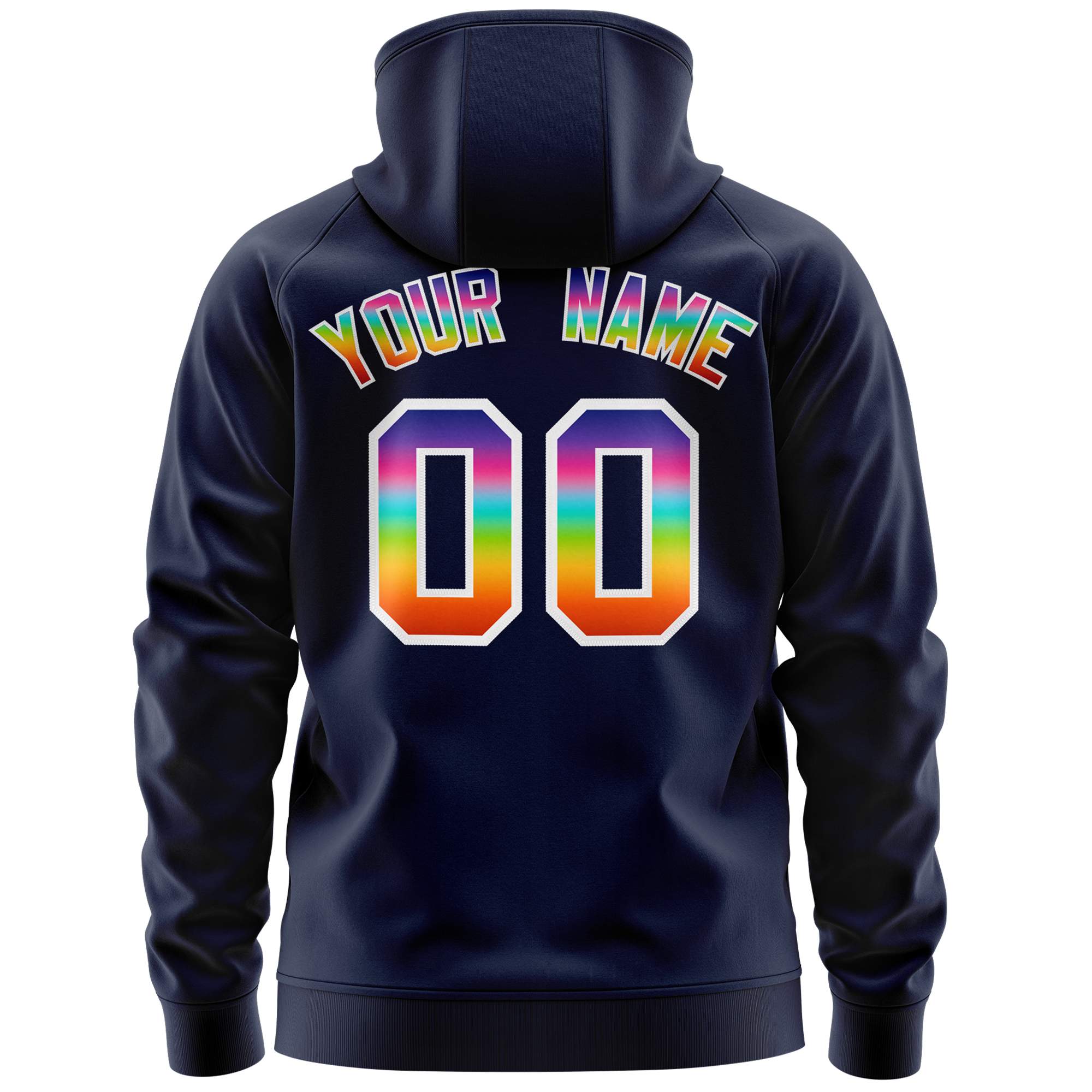 Custom Stitched Navy White Sports Full-Zip Sweatshirt Hoodie with Colored Flames