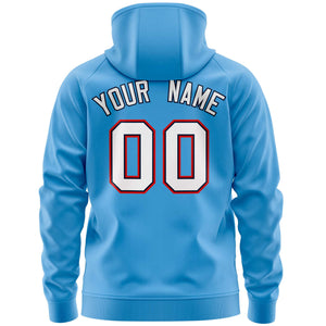 Custom Stitched Light Blue White Sports Full-Zip Sweatshirt Hoodie with Flame