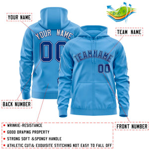 Custom Stitched Light Blue Royal Sports Full-Zip Sweatshirt Hoodie with Flame