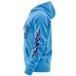 Custom Stitched Light Blue Royal Sports Full-Zip Sweatshirt Hoodie with Flame