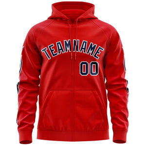 Custom Stitched Red Navy Sports Full-Zip Sweatshirt Hoodie with Flame