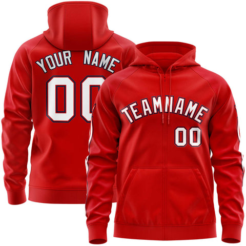 Custom Stitched Red White Sports Full-Zip Sweatshirt Hoodie with Flame