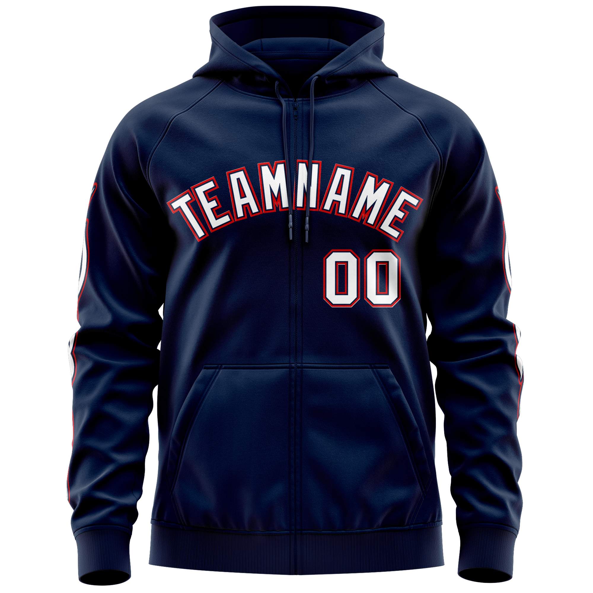 Custom Stitched Navy White Sports Full-Zip Sweatshirt Hoodie with Flame