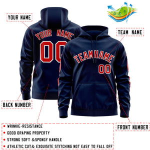 Custom Stitched Navy Red Sports Full-Zip Sweatshirt Hoodie with Flame