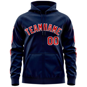 Custom Stitched Navy Red Sports Full-Zip Sweatshirt Hoodie with Flame