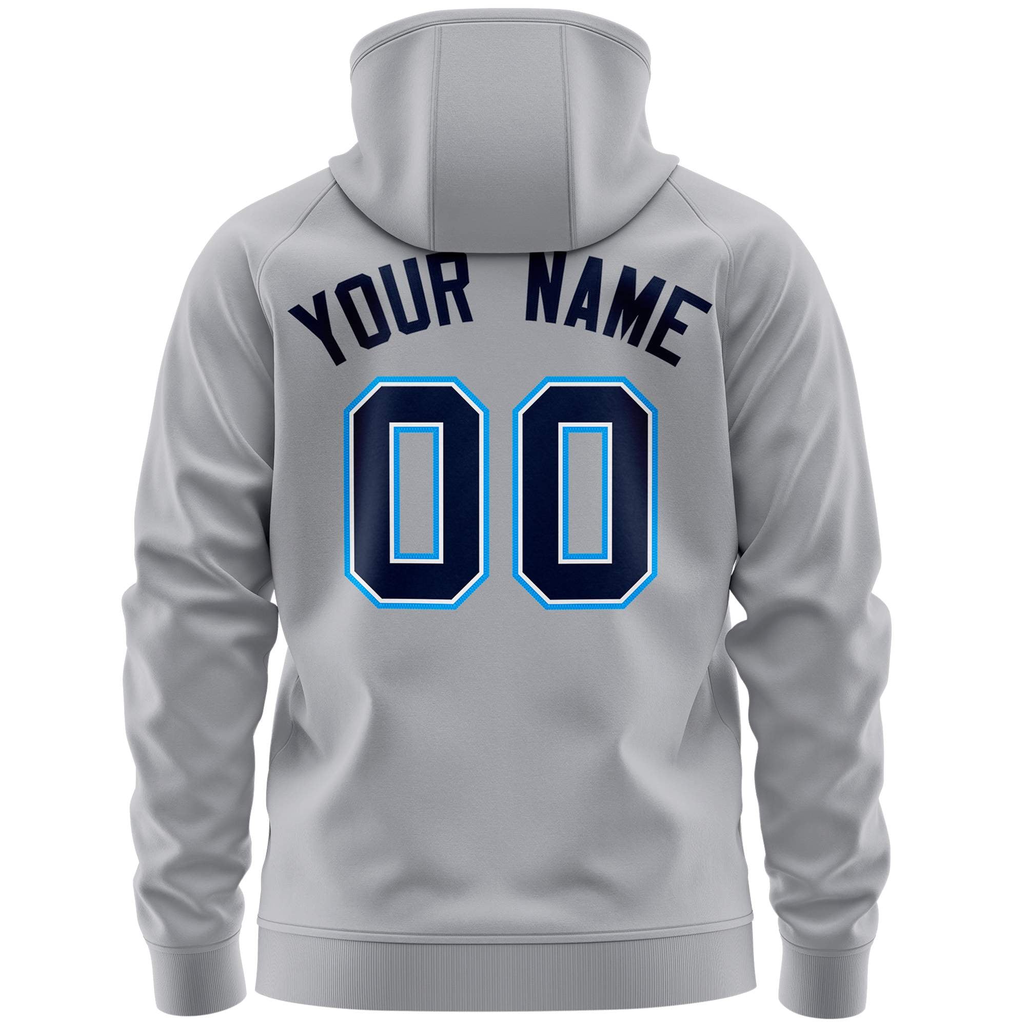 Custom Stitched Gray Navy Sports Full-Zip Sweatshirt Hoodie with Flame