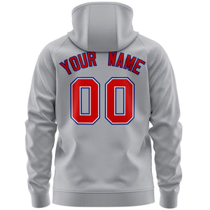 Custom Stitched Gray Red Sports Full-Zip Sweatshirt Hoodie with Flame