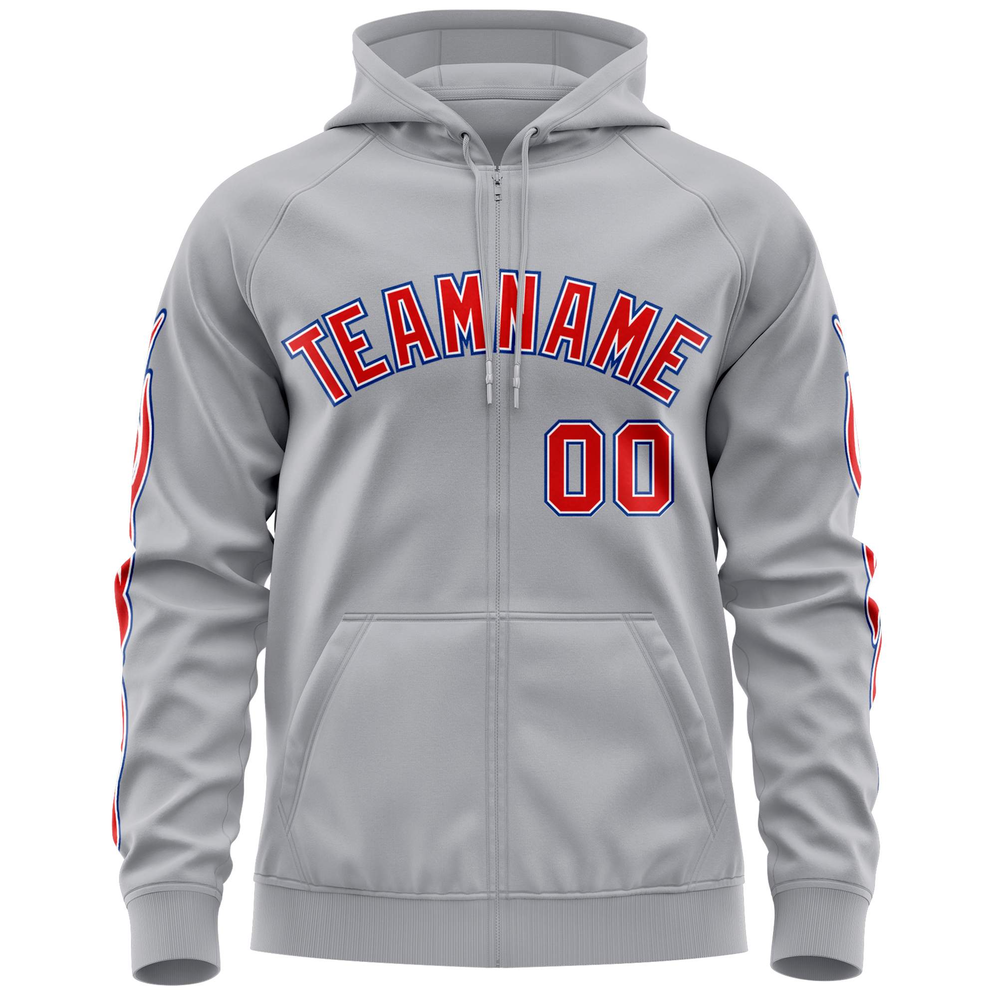 Custom Stitched Gray Red Sports Full-Zip Sweatshirt Hoodie with Flame