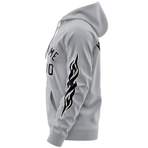 Custom Stitched Gray Black Sports Full-Zip Sweatshirt Hoodie with Flame