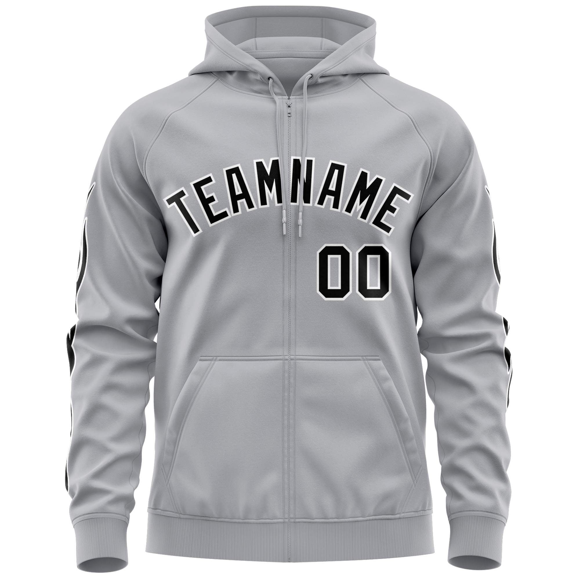 Custom Stitched Gray Black Sports Full-Zip Sweatshirt Hoodie with Flame