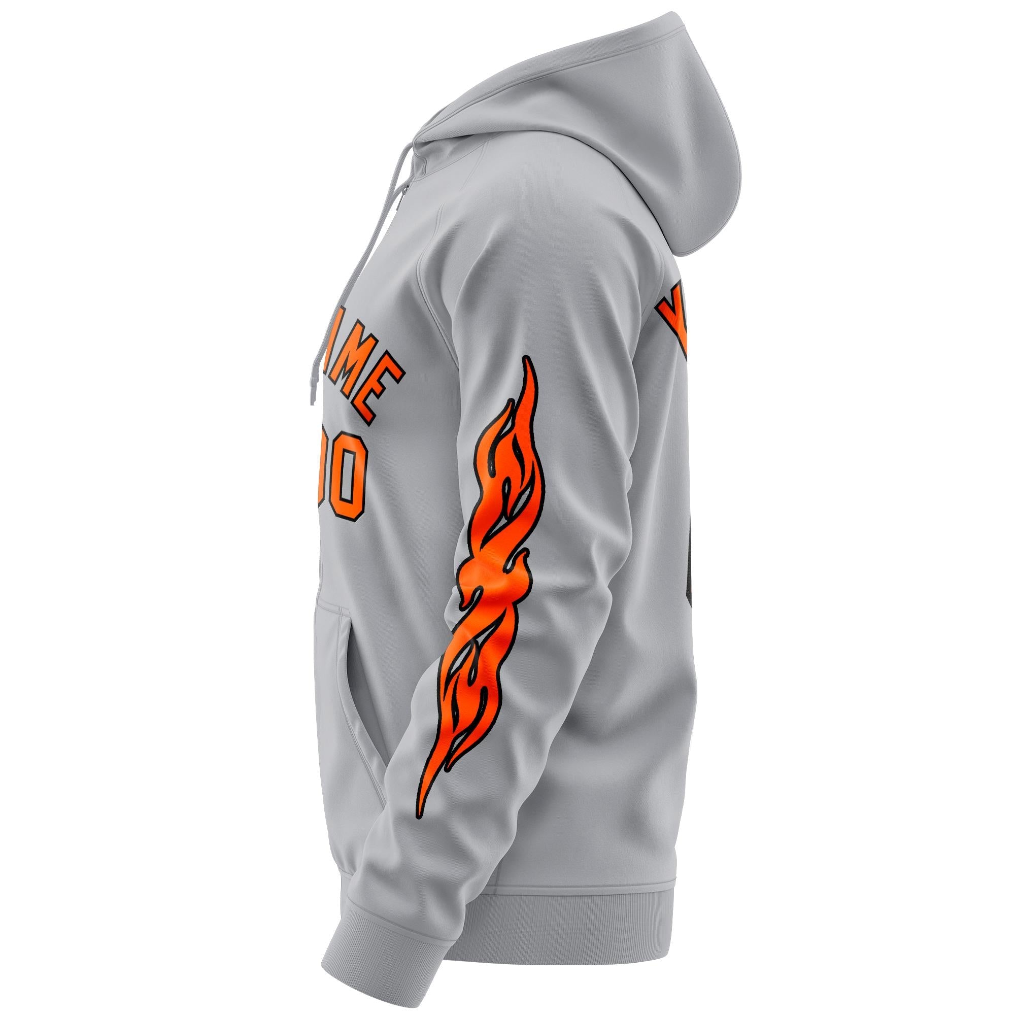 Custom Stitched Gray Orange Sports Full-Zip Sweatshirt Hoodie with Flame