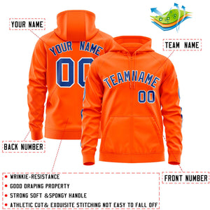 Custom Stitched Orange Royal Sports Full-Zip Sweatshirt Hoodie with Flame