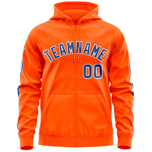 Custom Stitched Orange Royal Sports Full-Zip Sweatshirt Hoodie with Flame