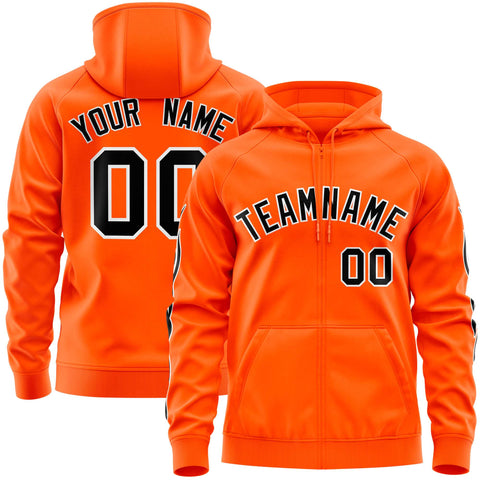 Custom Stitched Orange Black Sports Full-Zip Sweatshirt Hoodie with Flame