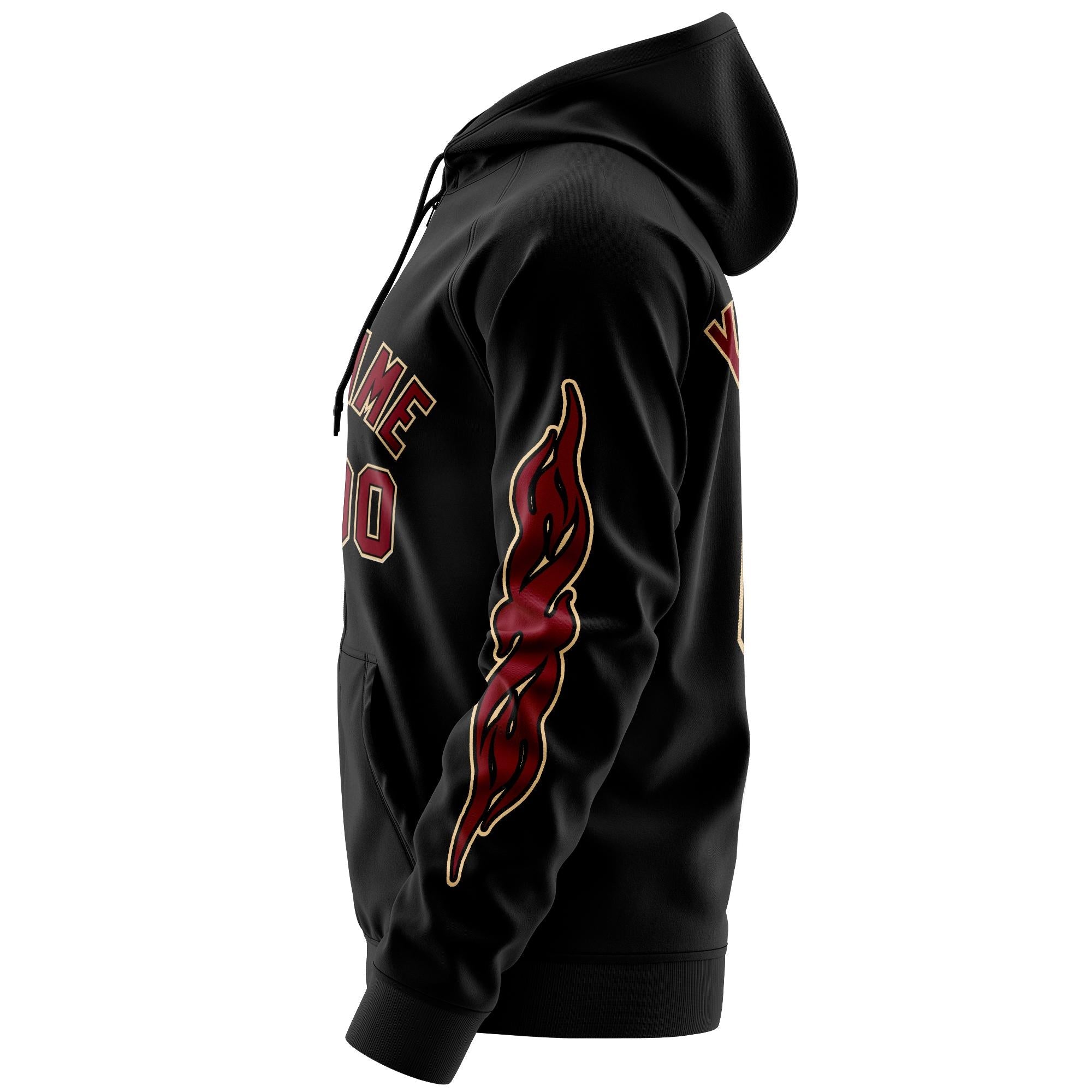 Custom Stitched Black Crimson Sports Full-Zip Sweatshirt Hoodie with Flame