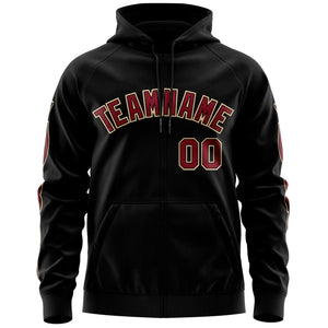 Custom Stitched Black Crimson Sports Full-Zip Sweatshirt Hoodie with Flame