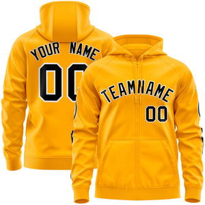 Custom Stitched Gold Black Sports Full-Zip Sweatshirt Hoodie with Flame