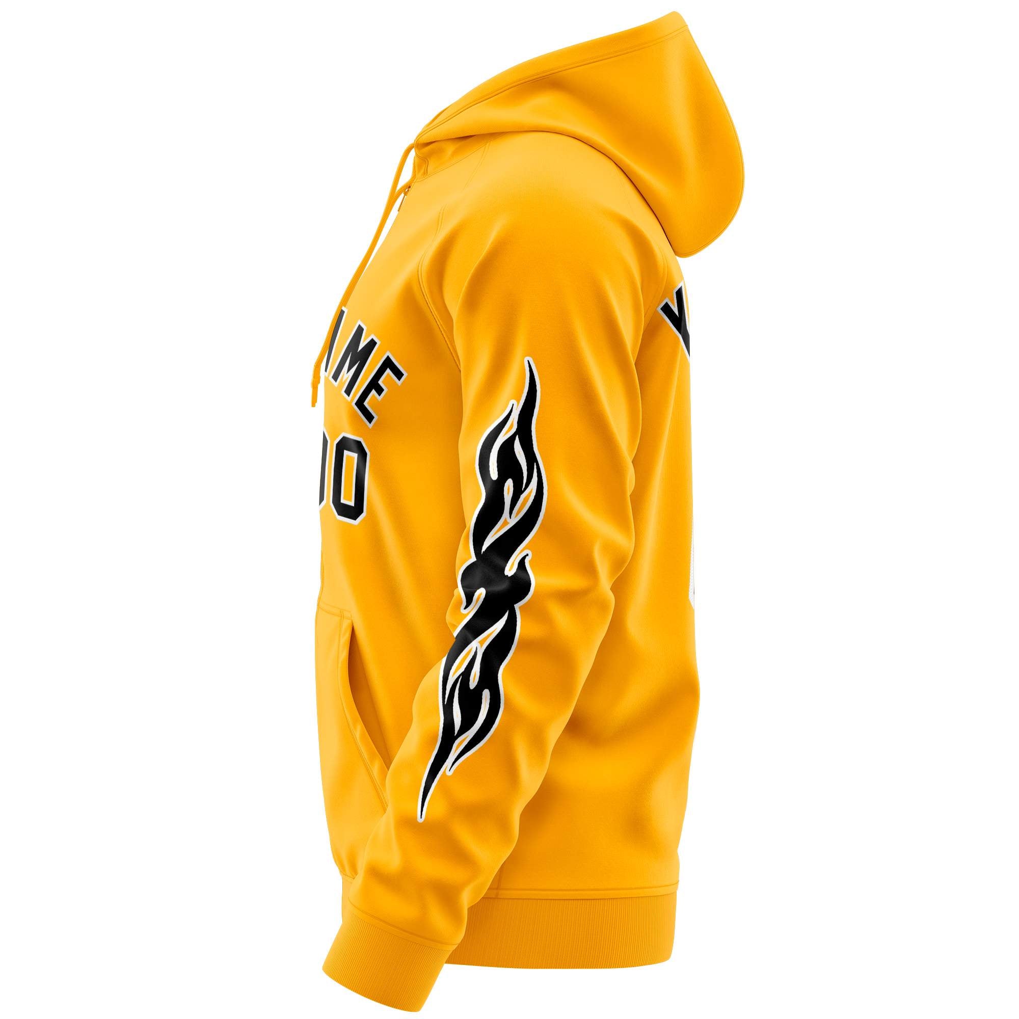 Custom Stitched Gold Black Sports Full-Zip Sweatshirt Hoodie with Flame