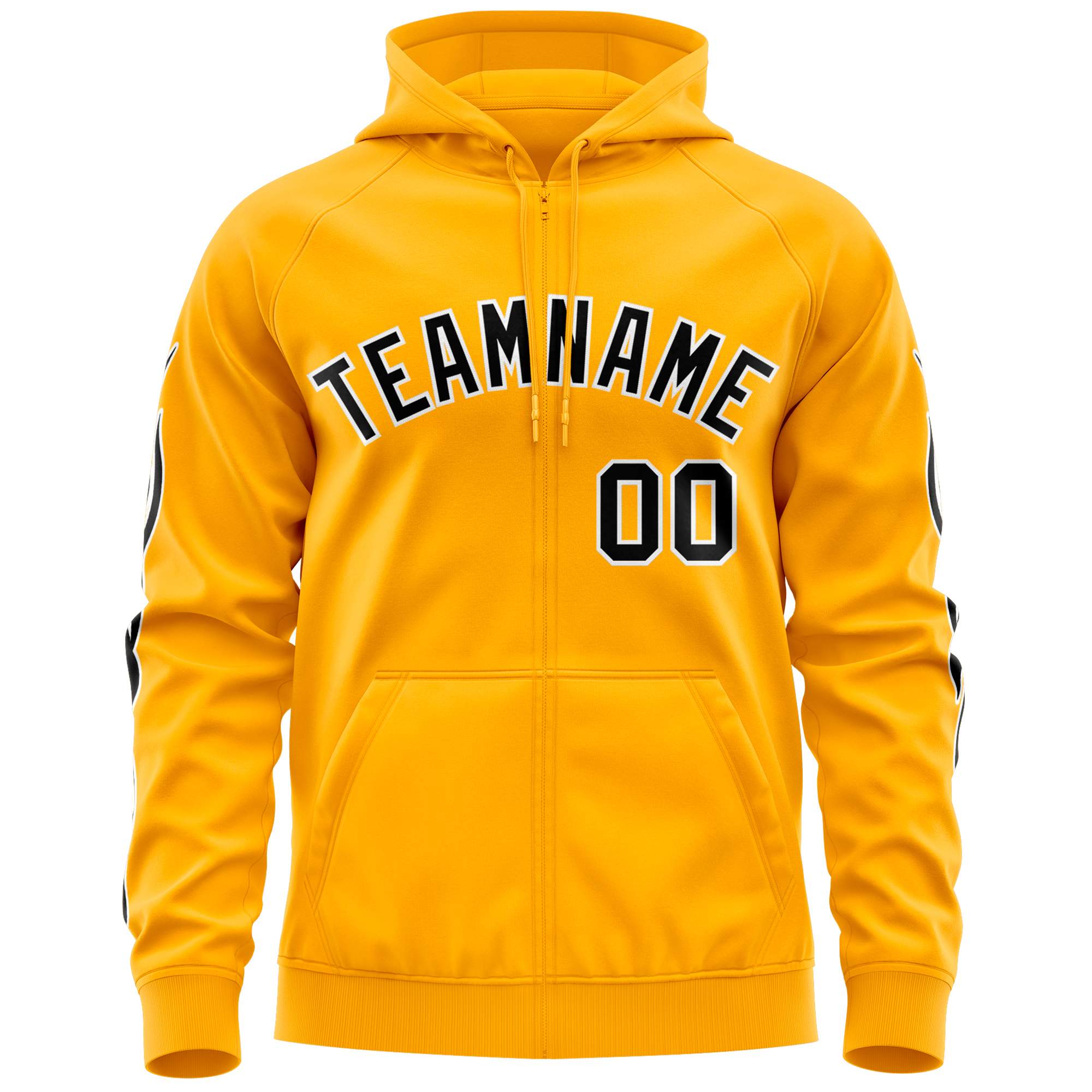 Custom Stitched Gold Black Sports Full-Zip Sweatshirt Hoodie with Flame