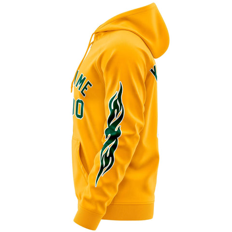 Custom Stitched Gold Green Sports Full-Zip Sweatshirt Hoodie with Flame
