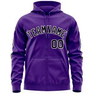 Custom Stitched Purple Black Sports Full-Zip Sweatshirt Hoodie with Flame