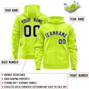 Custom Stitched Neon Green Navy Sports Full-Zip Sweatshirt Hoodie with Flame