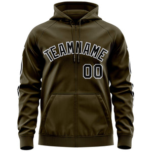 Custom Stitched Olive Black Sports Full-Zip Sweatshirt Hoodie with Flame