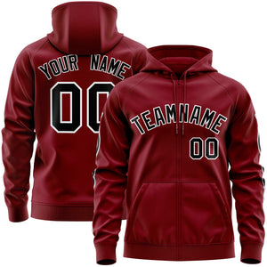 Custom Stitched Crimson Black Sports Full-Zip Sweatshirt Hoodie with Flame