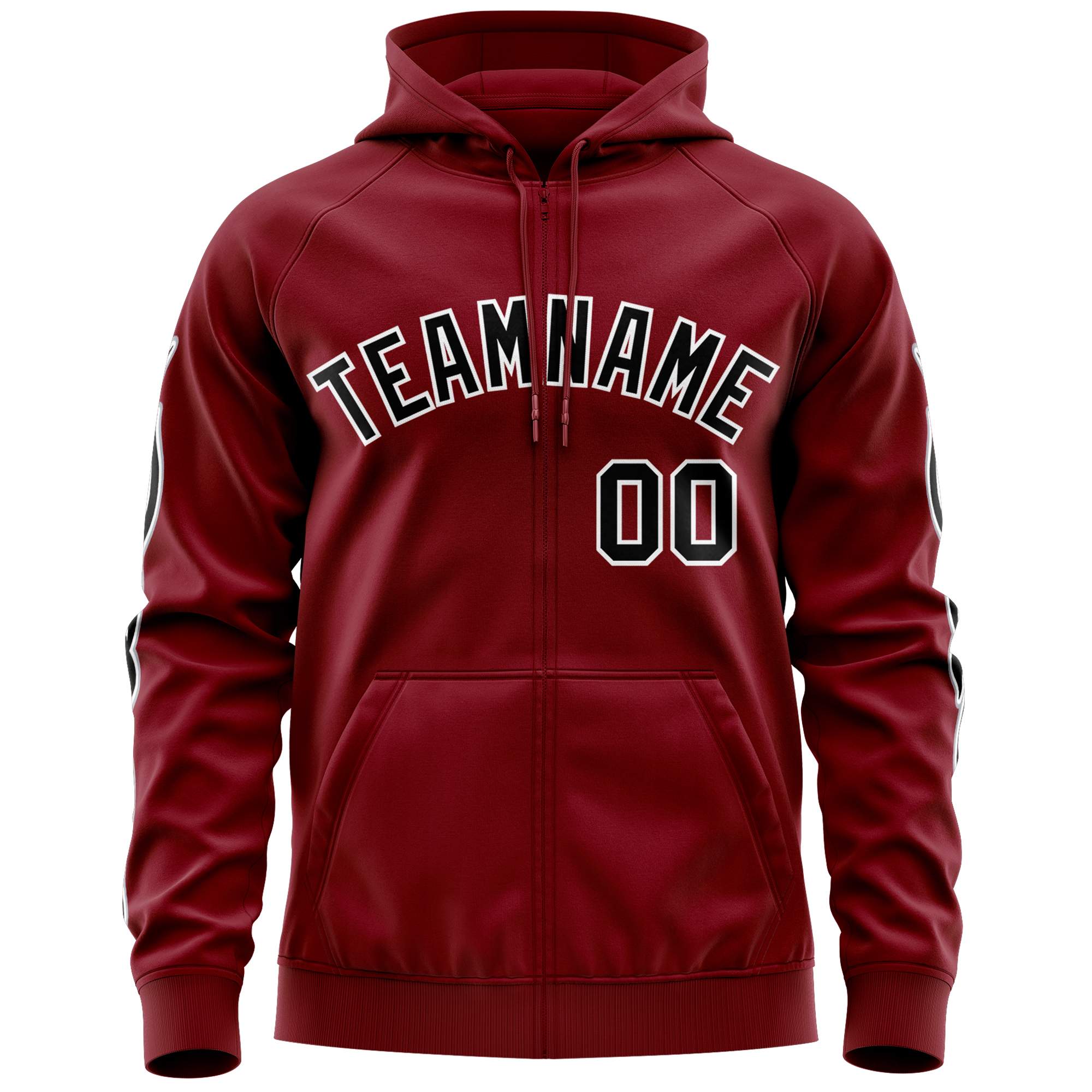 Custom Stitched Crimson Black Sports Full-Zip Sweatshirt Hoodie with Flame