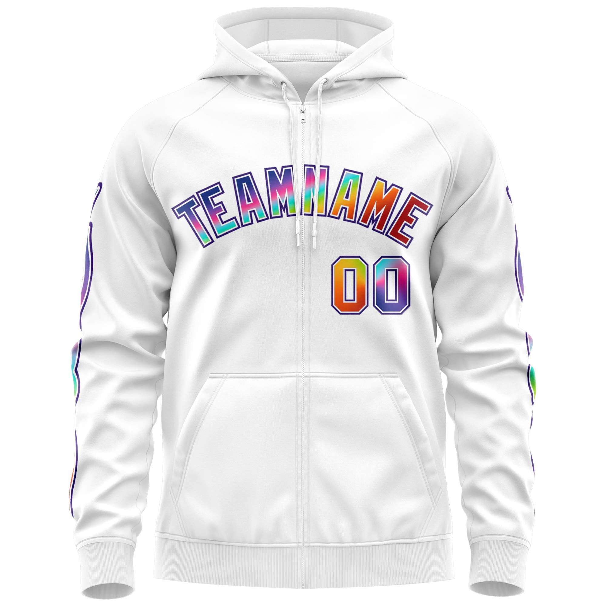 Custom Stitched White Purple Sports Full-Zip Sweatshirt Hoodie with Colored Flames