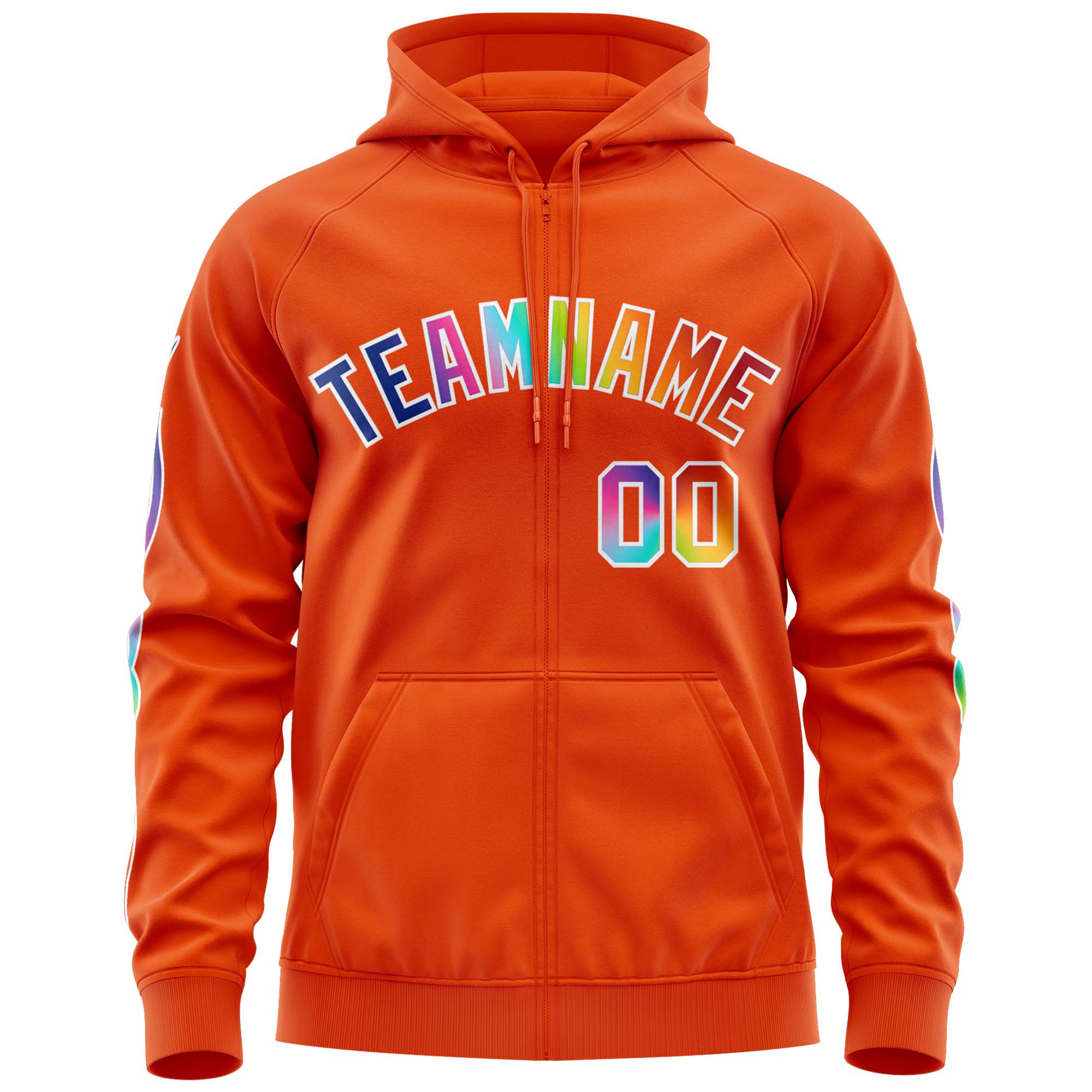 Custom Stitched Orange White Sports Full-Zip Sweatshirt Hoodie with Colored Flames