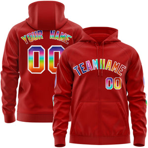 Custom Stitched Red White Sports Full-Zip Sweatshirt Hoodie with Colored Flames