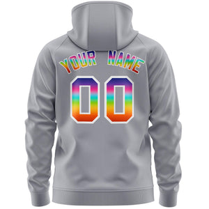 Custom Stitched Gray White Sports Full-Zip Sweatshirt Hoodie with Colored Flames