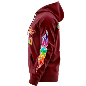 Custom Stitched Crimson White Sports Full-Zip Sweatshirt Hoodie with Colored Flames