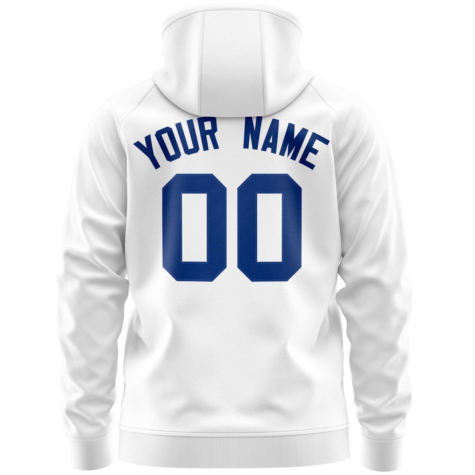 Custom Stitched White Royal Sports Full-Zip Sweatshirt Hoodie with Flame