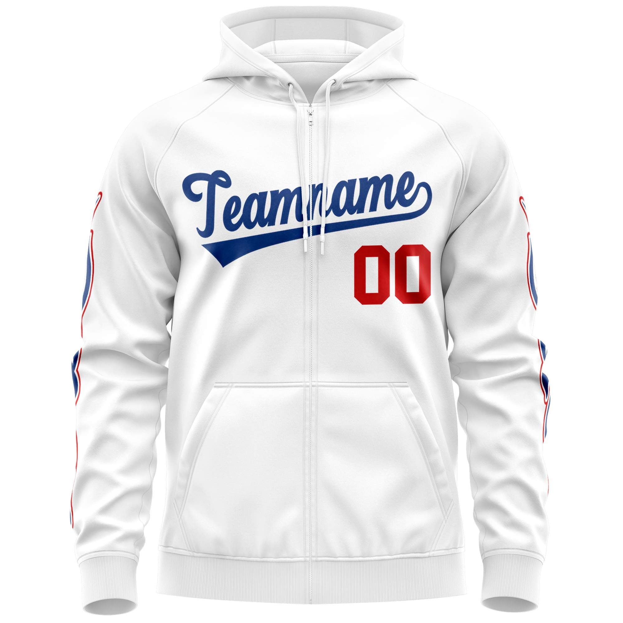 Custom Stitched White Royal Sports Full-Zip Sweatshirt Hoodie with Flame