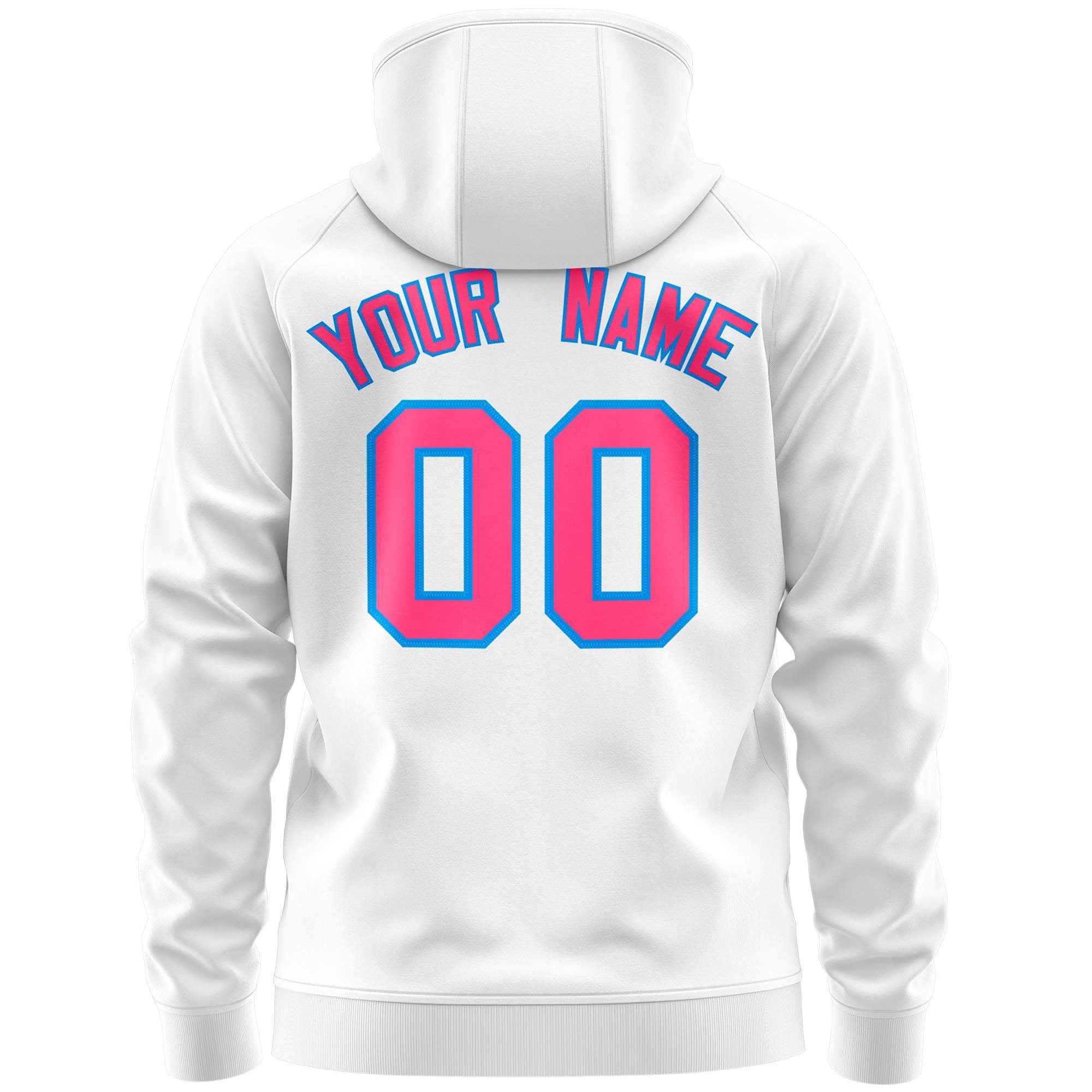 Custom Stitched White Pink Sports Full-Zip Sweatshirt Hoodie with Flame