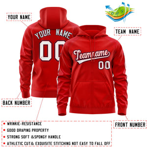 Custom Stitched Red White Sports Full-Zip Sweatshirt Hoodie with Flame