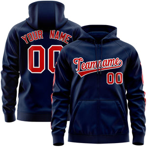 Custom Stitched Navy Red Sports Full-Zip Sweatshirt Hoodie with Flame