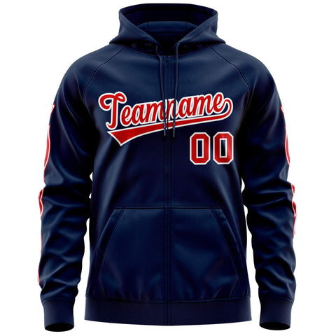 Custom Stitched Navy Red Sports Full-Zip Sweatshirt Hoodie with Flame
