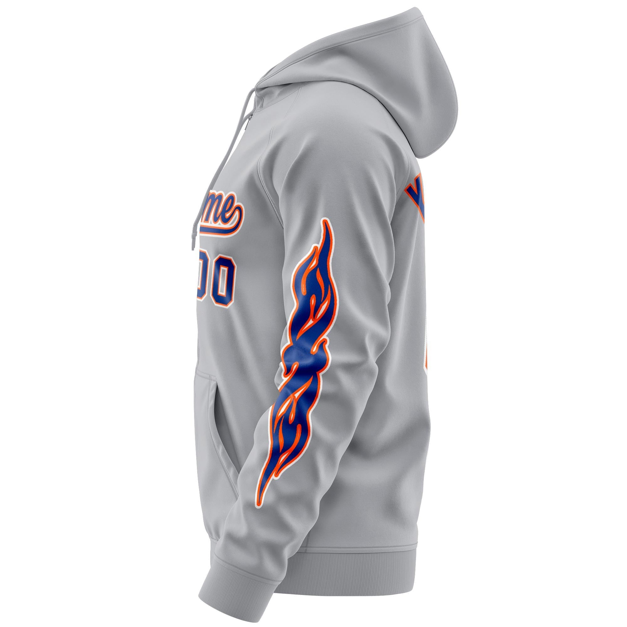 Custom Stitched Gray Royal Sports Full-Zip Sweatshirt Hoodie with Flame